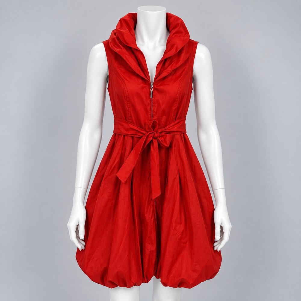 Frank Lyman Wire Collar Bubble Dress Womens Sz 4 Red Sleeveless Double Zip